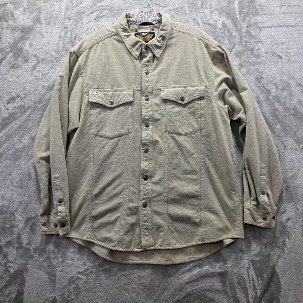 Vintage Harley-Davidson Shirt Mens XL Gray Chamois Heavyweight Button Front 90s